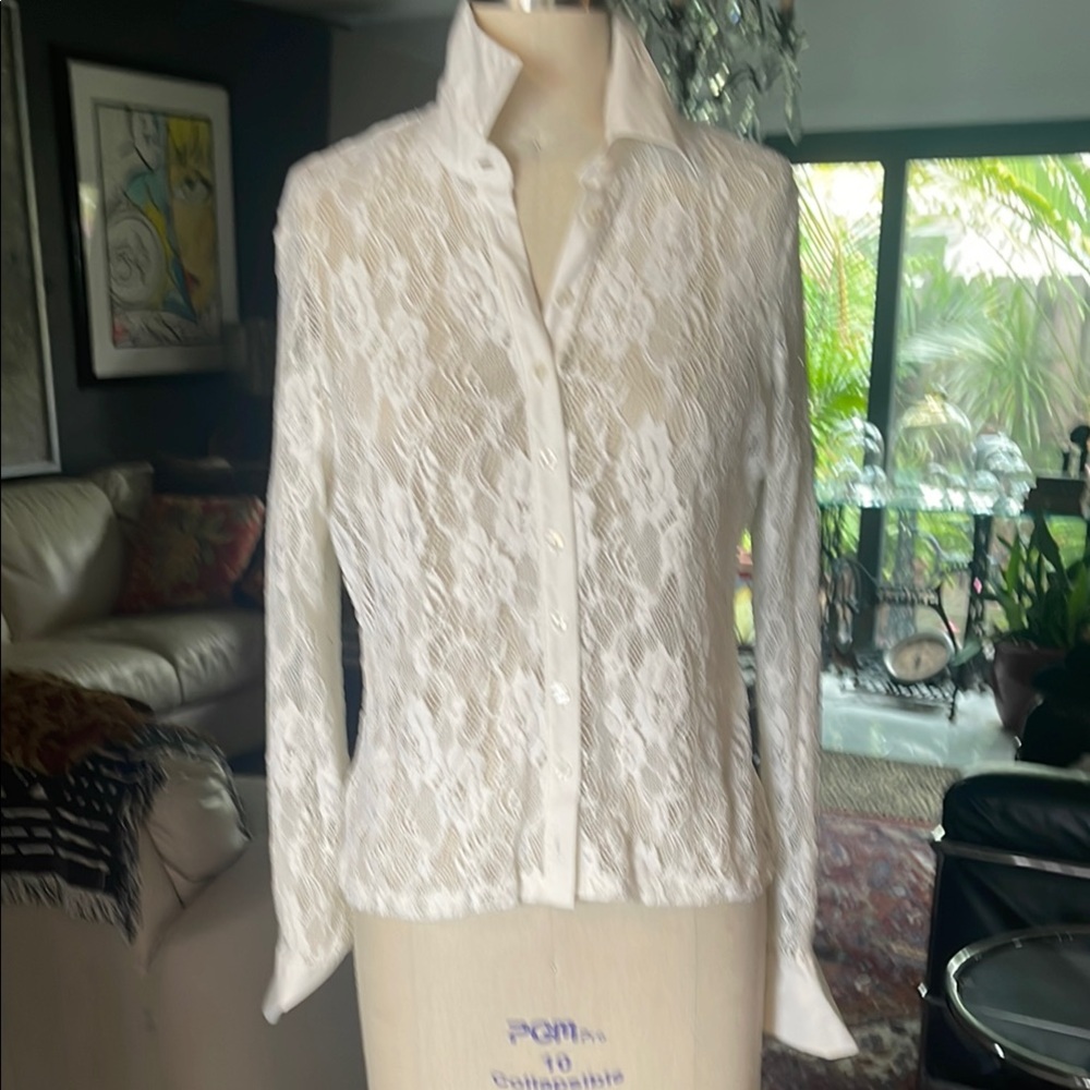 Anne Fontaine White Long Sleeve Fitted Button Down Shirt